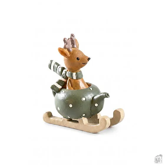 Det Gamle Apotek Fox in sleigh figurka liška zelená 7 cm