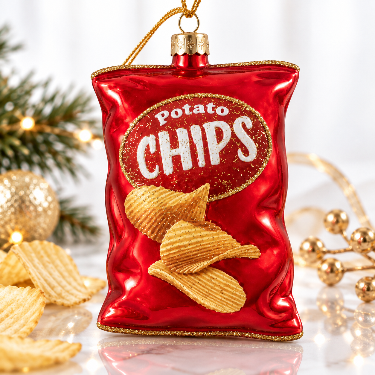 Vitbis Chipsy skleněná baňka 9 cm tvarovaná