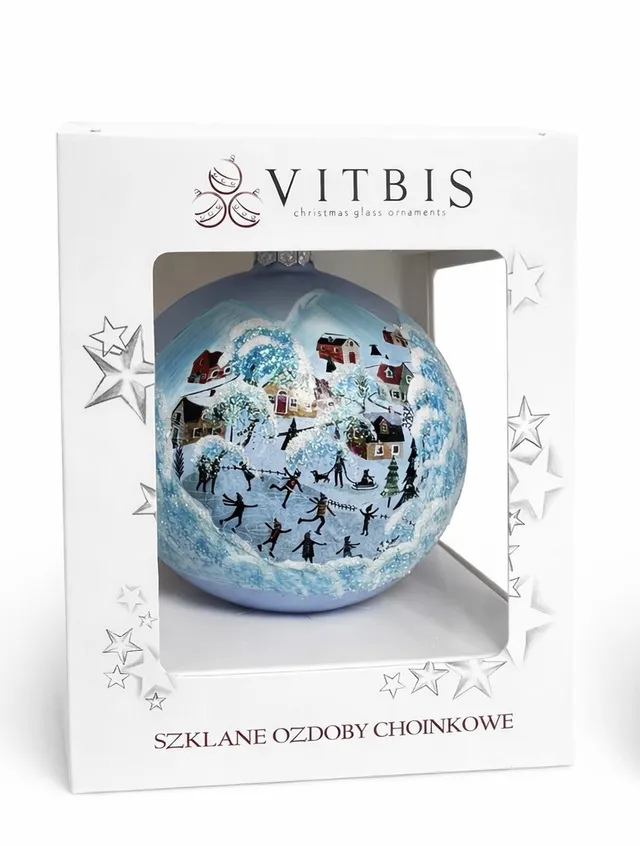 Vitbis Vánoční skleněná baňka 10 cm Modrá krajina