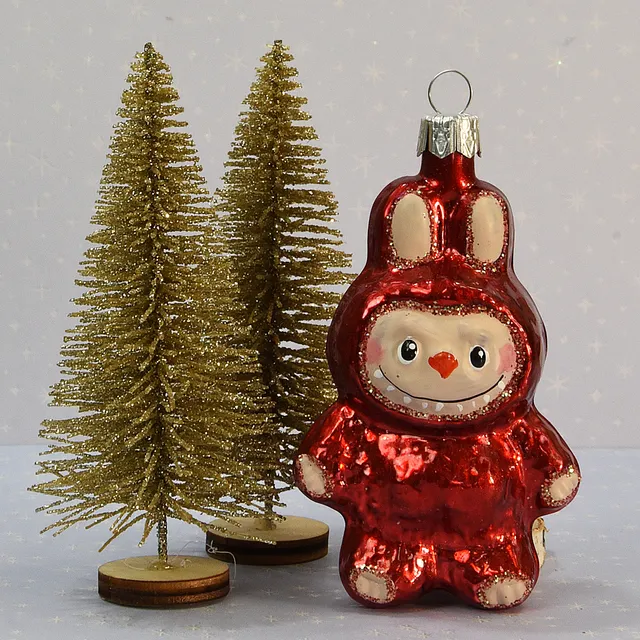 Vitbis Červený králíček skleněná figurka 10 cm brokat