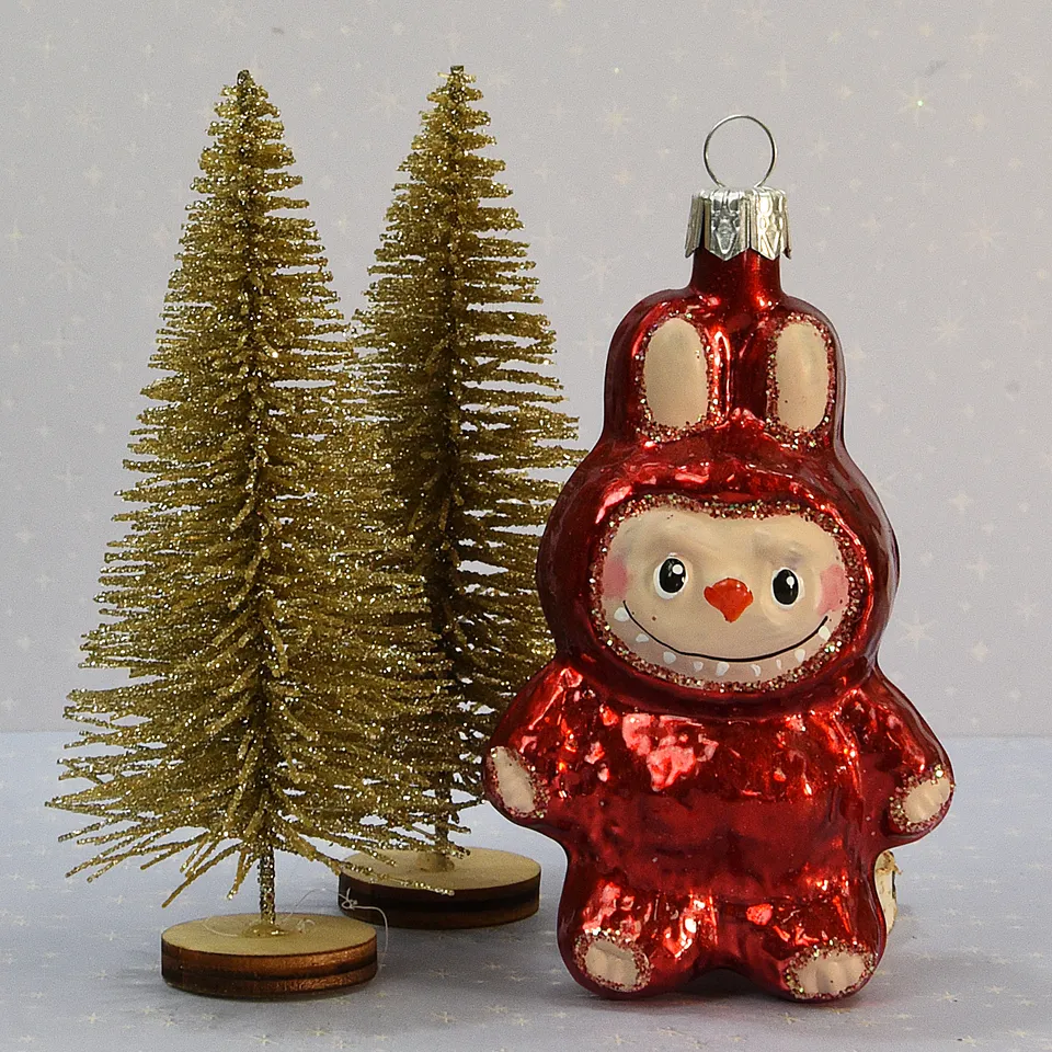 Vitbis Červený králíček skleněná figurka 10 cm brokat