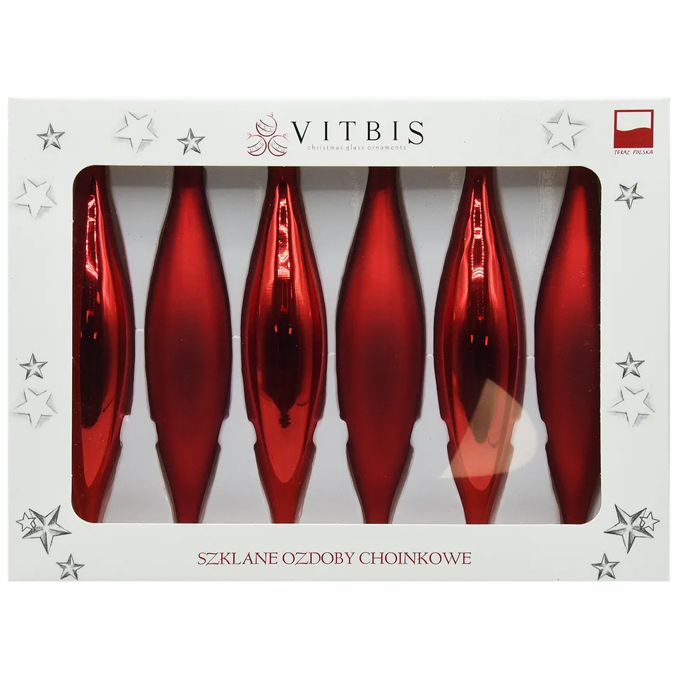 Vitbis červené skleněné rampouchy 6 ks 15 cm mat + lesk