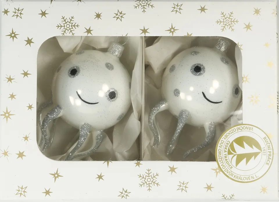 Vánoční ozdoby extra bílá porcelánová chobotnice skleněná ozdoba