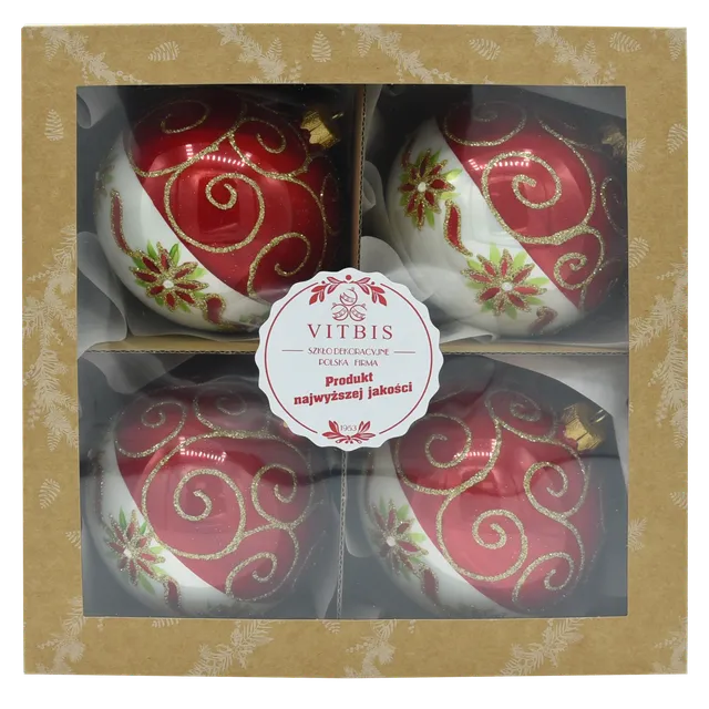 Vitbis Červené skleněné baňky 10 cm 4 ks květinové