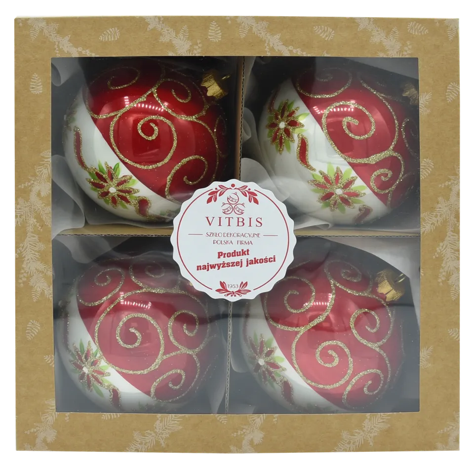 Vitbis Červené skleněné baňky 10 cm 4 ks květinové