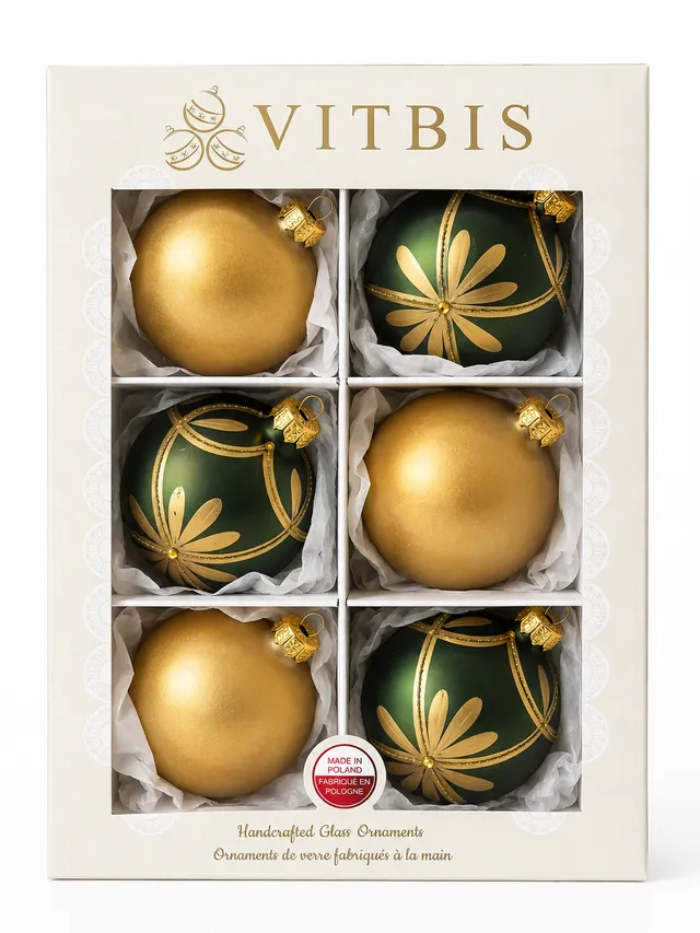 Vitbis Zlato-zelená sada skleněné baňky 8 cm 6 ks