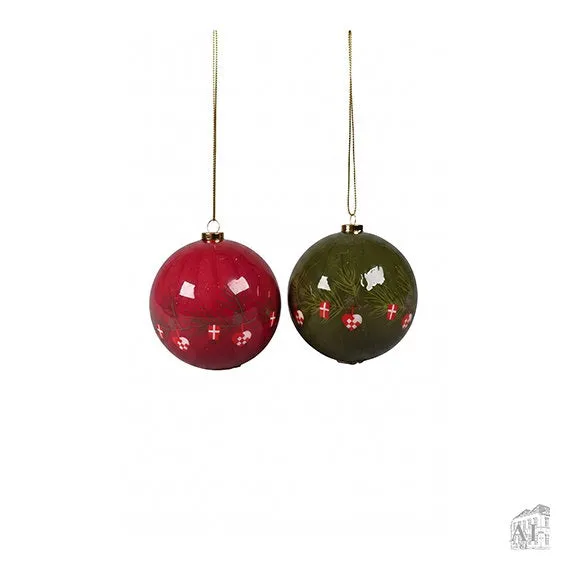 Det Gamle Apotek Red/Green Christmas baňky 8 cm 2 ks