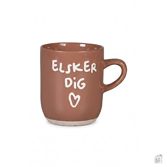 Det Gamle Apotek Mug hrnek hnědý Elsker Dig kamenina