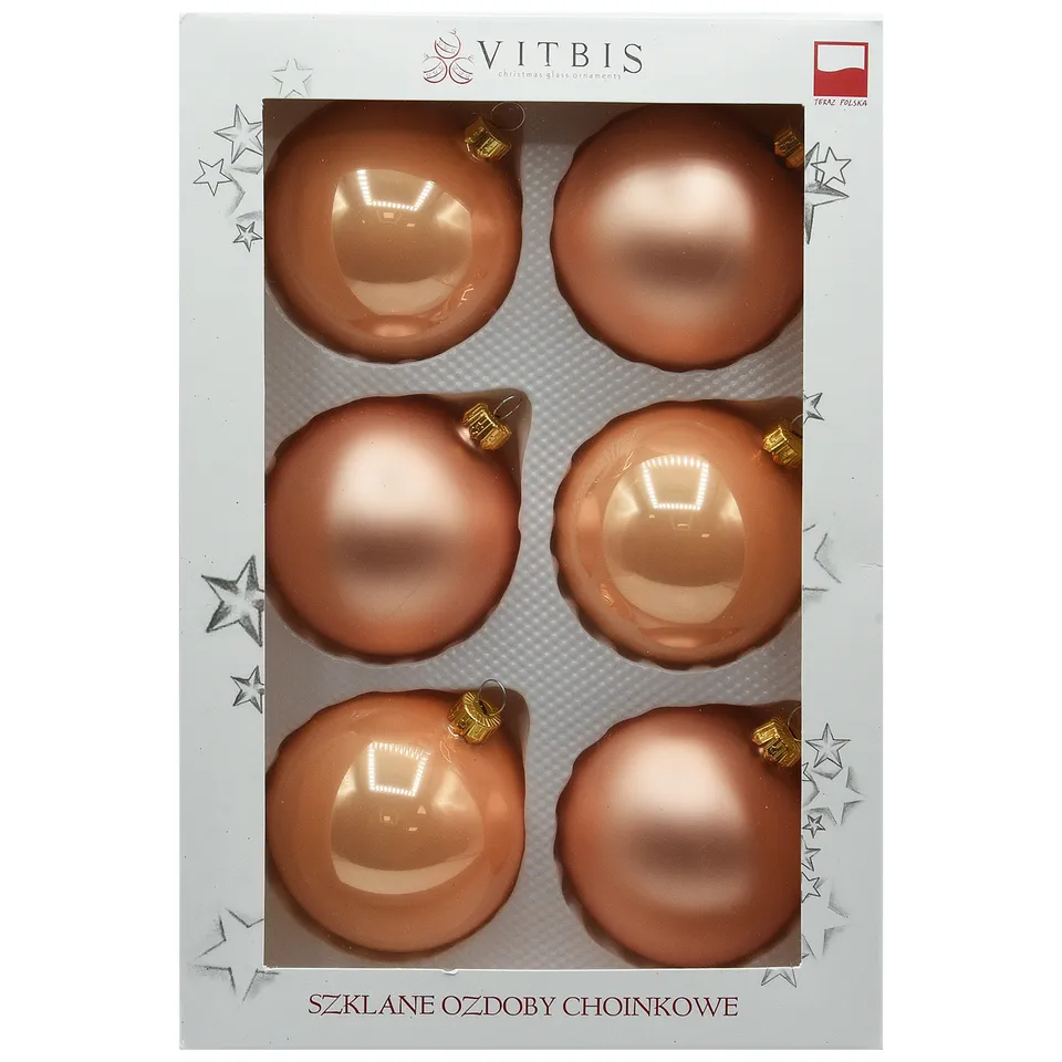 Vitbis hladké lososové skleněné baňky 8 cm 6 ks