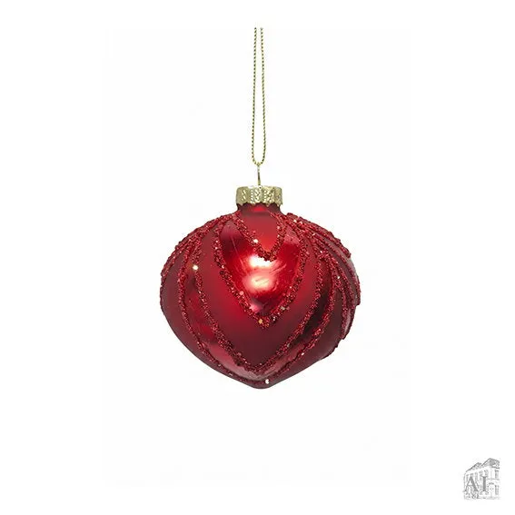 Det Gamle Apotek Red Christmas Bauble baňka 8 cm se třpytkami