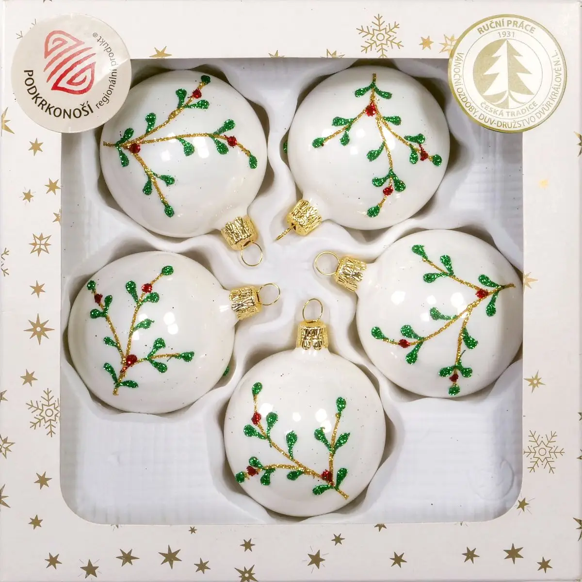 Vánoční ozdoby extra bílá porcelánová dekorovaná koule