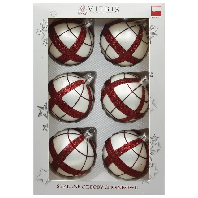 Vitbis Červená síťka skleněné baňky 6 ks 8 cm
