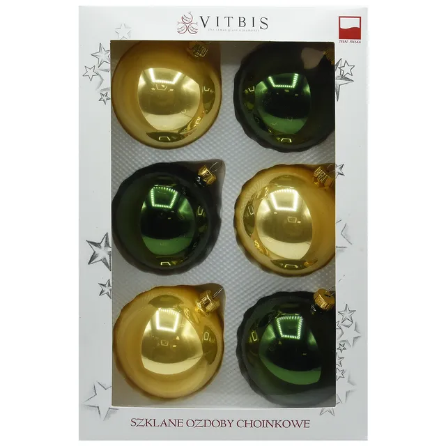 Vitbis skleněné vánoční baňky žluto-zelené 8 cm 6 ks