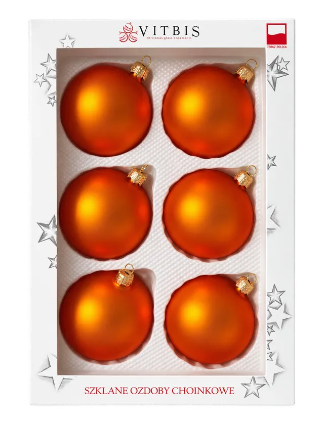 Vitbis S oranžové skleněné baňky 8 cm 6 ks hladké
