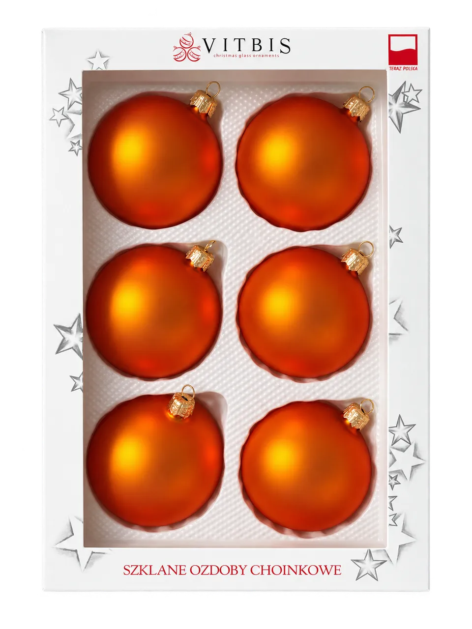 Vitbis S oranžové skleněné baňky 8 cm 6 ks hladké