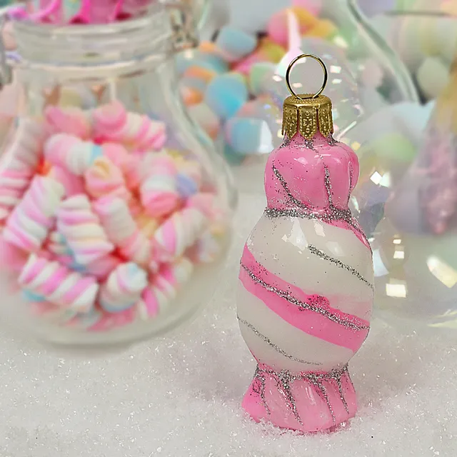 Vitbis Růžovo-bílý bonbon 6 cm vánoční baňka