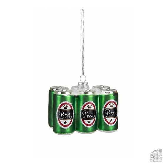 Det Gamle Apotek 6pack Beer Cans skleněná ozdoba béžová