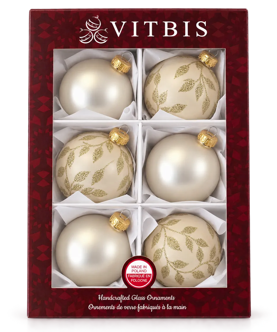 Vitbis Sv deleteční elegance baňky zlaté lístky 8 cm 6 ks