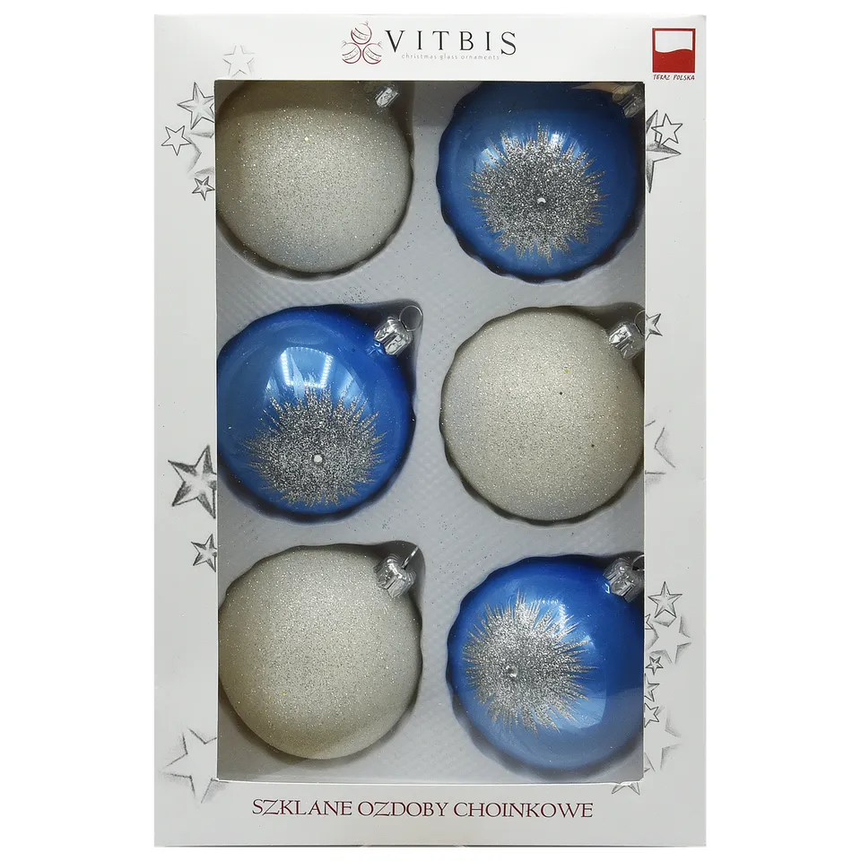 Vitbis modro-bílé skleněné baňky 8 cm 6 ks