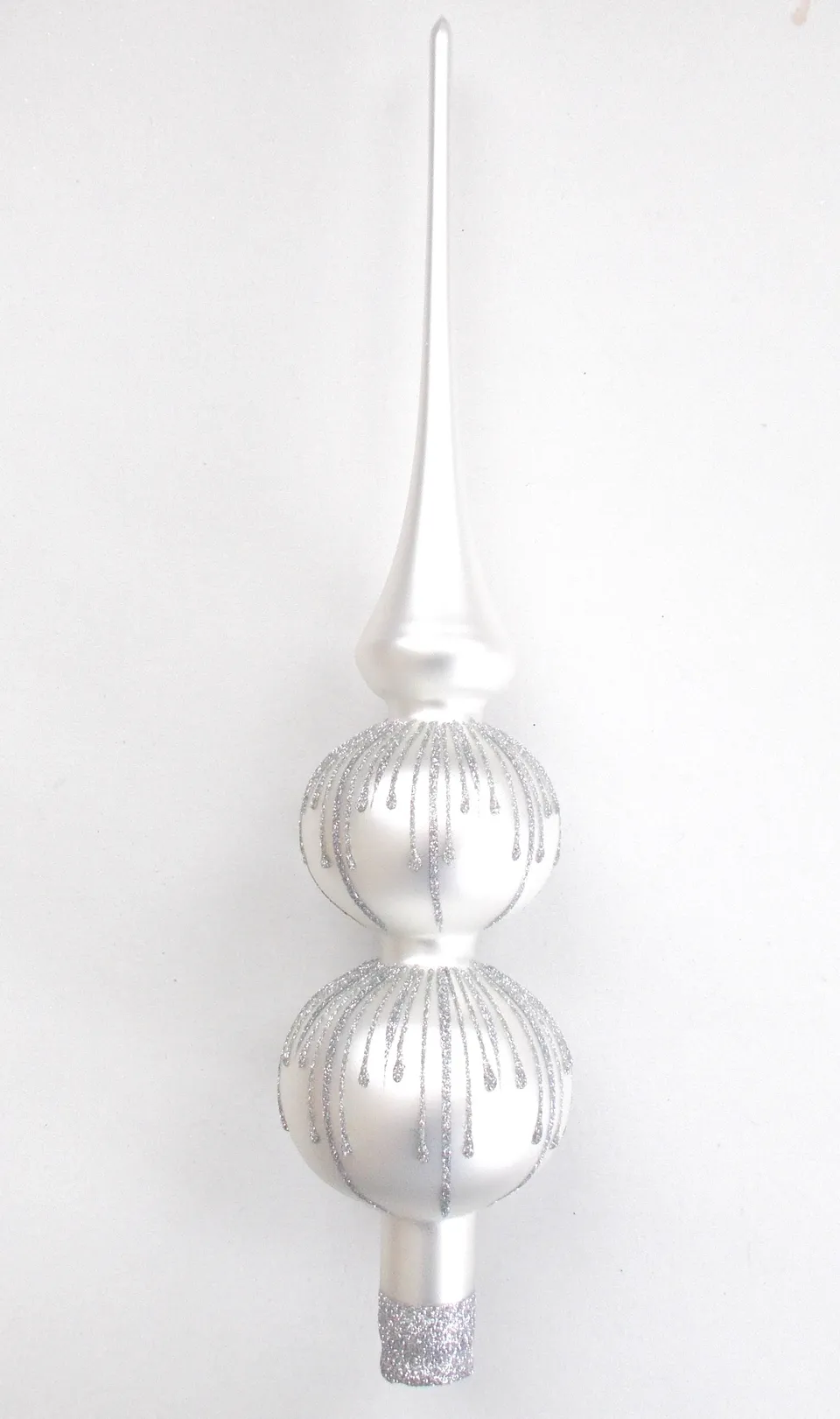 Vánoční špice bílá matná dvoukulová dekorovaná