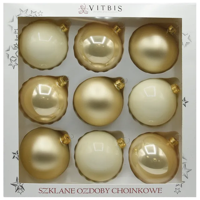 Vitbis hladké skleněné baňky 9 ks 8 cm béžové