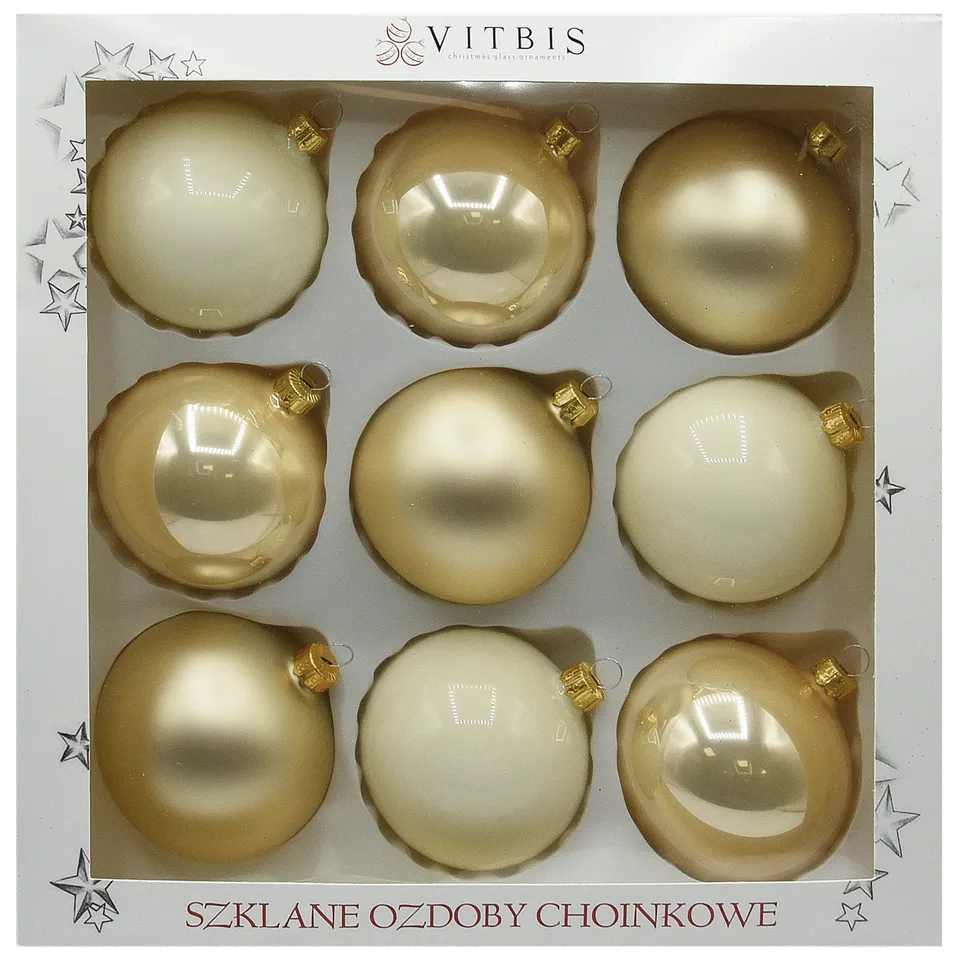 Vitbis hladké skleněné baňky 9 ks 8 cm béžové