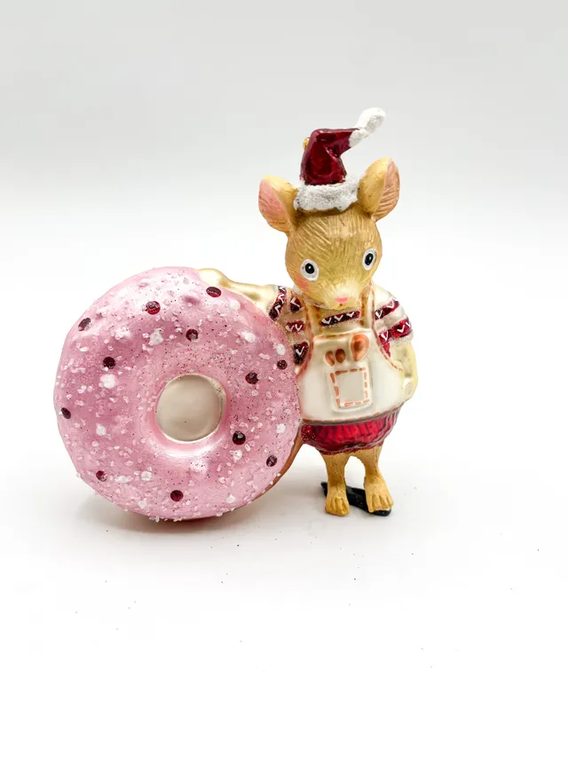 Vitbis myška s růžovým donutem skleněná figurka 11 cm