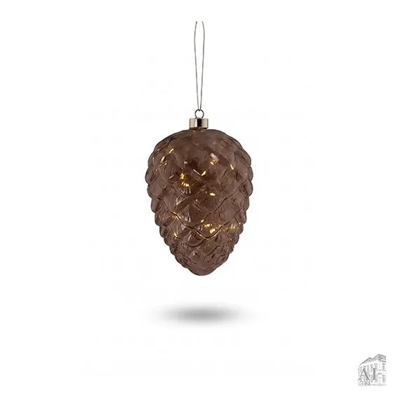 Det Gamle Apotek Pinecone with LED skleněná šiška šedá 21 cm