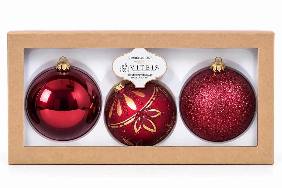 Vitbis Velvet vánoční baňky 10 cm bordové 3 ks samet