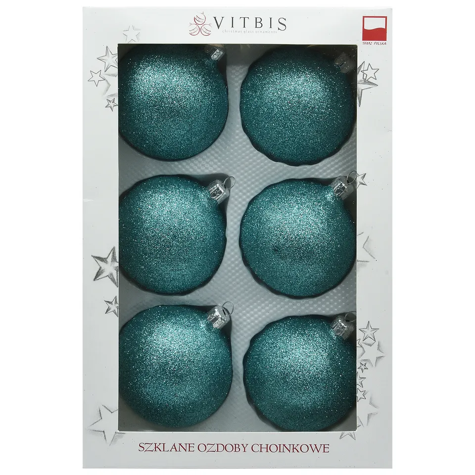 Vitbis Tyrkysové skleněné baňky 8 cm 6 ks brokát