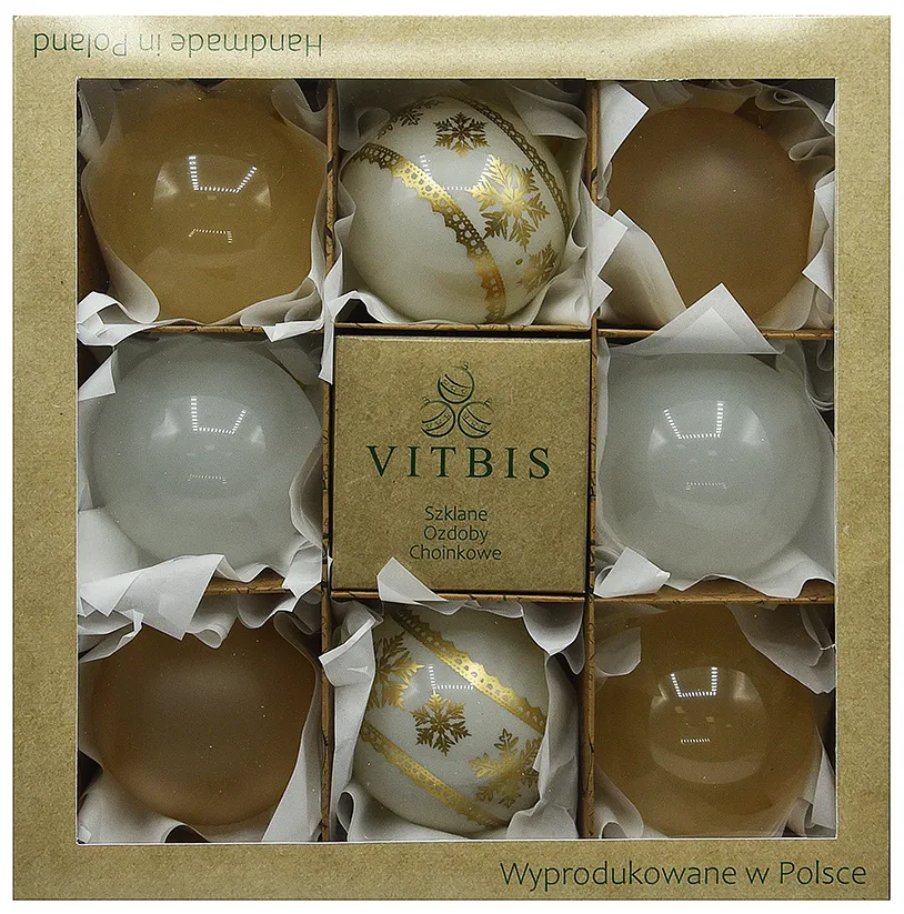 Vitbis Tradiční vánoční baňky 8 ks 8 cm ruční vzor