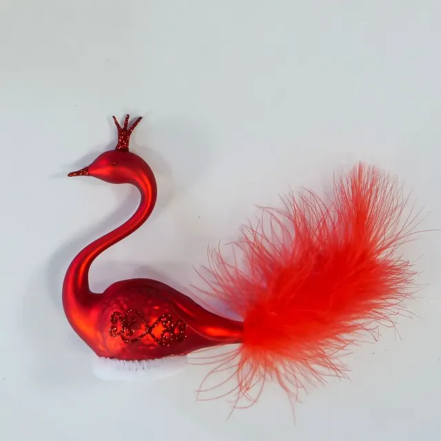 Vánoční ozdoby labuť červená matná skleněná ozdoba pták