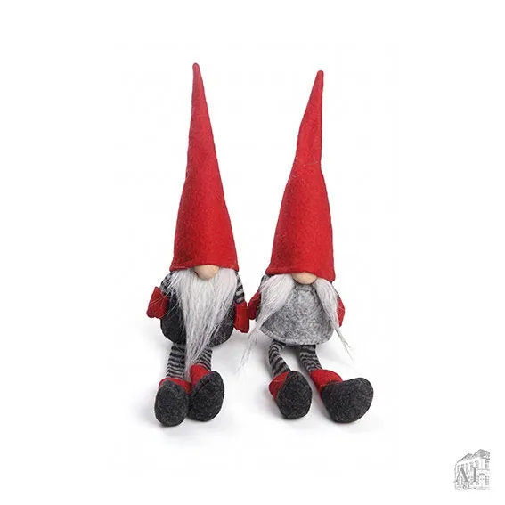 Det Gamle Apotek Gnome with hanging legs skřítek červený 39 cm