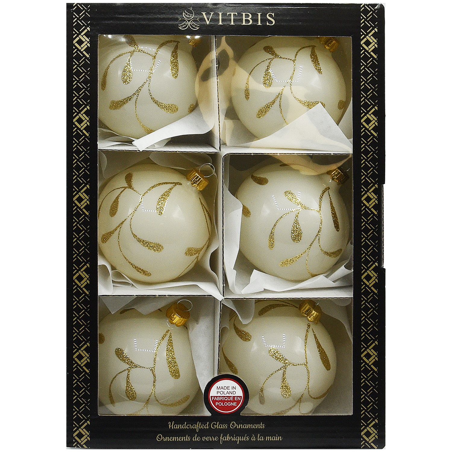Vitbis Jmelí vánoční baňky 8 cm bílo-zlaté 6 ks