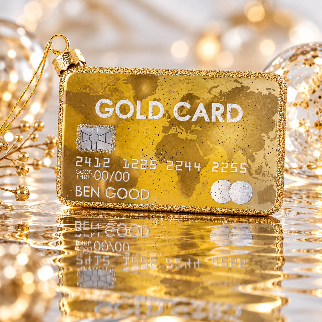 Vitbis Gold Card skleněná baňka 9 cm zlatá karta