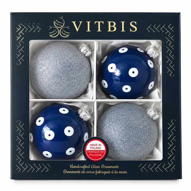 Vitbis modré skleněné baňky 8 cm 4 ks