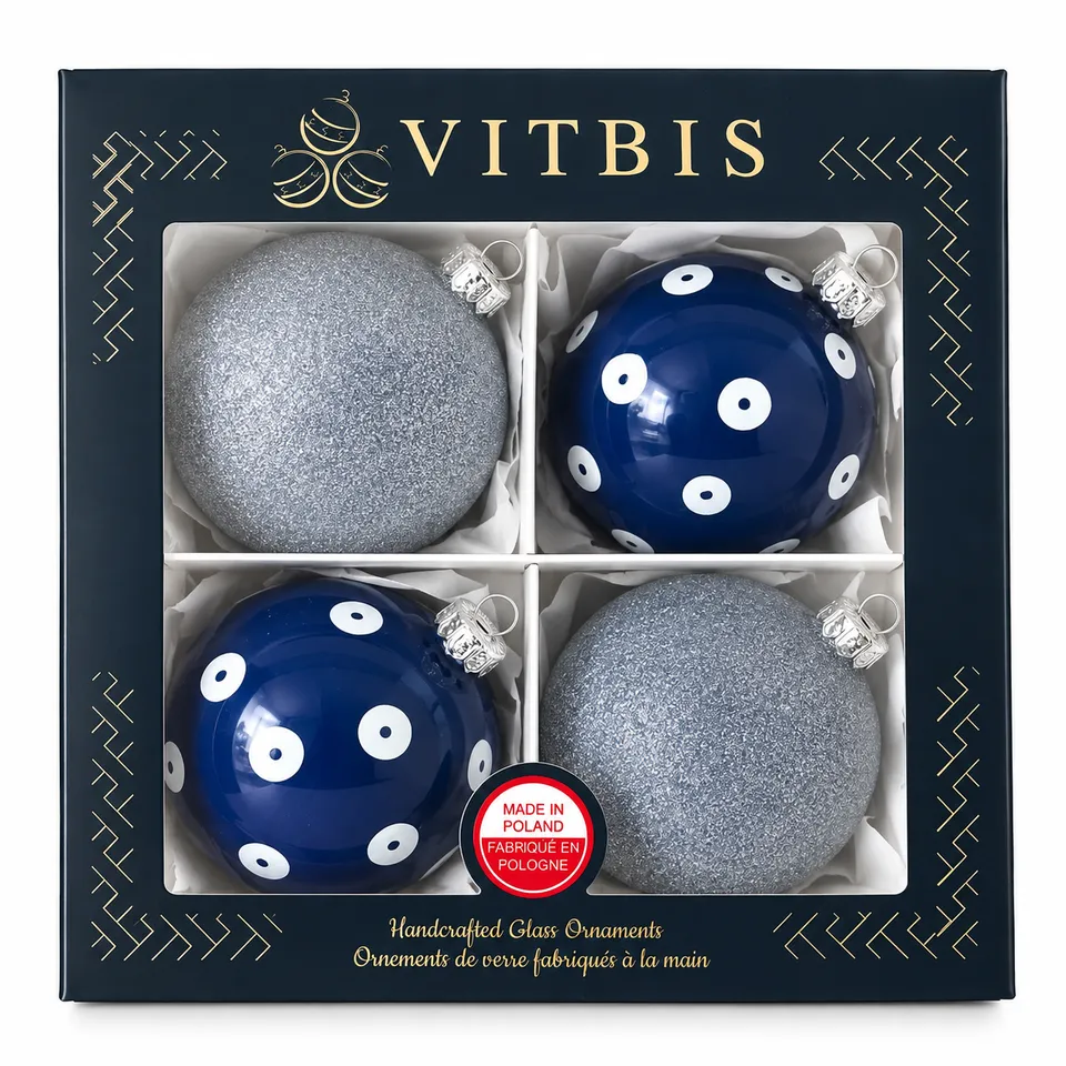 Vitbis modré skleněné baňky 8 cm 4 ks