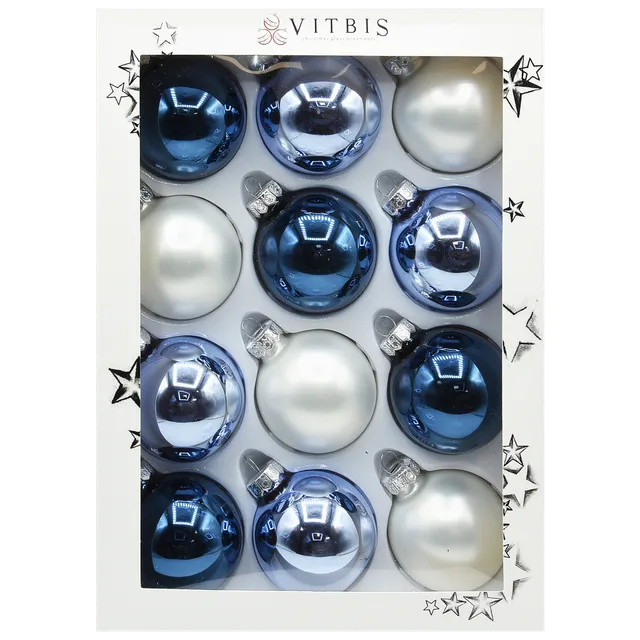 Vitbis Mroźny skleněné baňky 12 ks 6 cm modrobílé