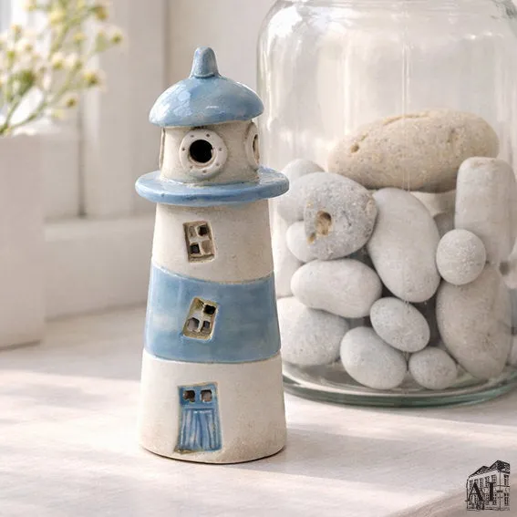 Det Gamle Apotek Light House maják dekorace modrý 16 cm