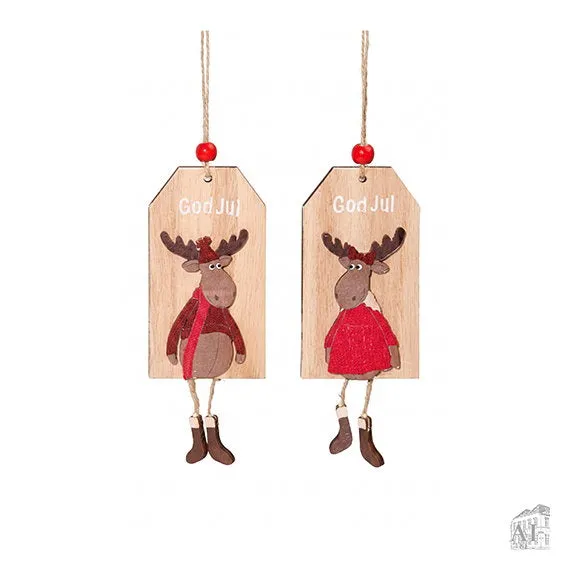 Det Gamle Apotek Wood Tag Knitted Moose ozdoba hnědá 15 cm