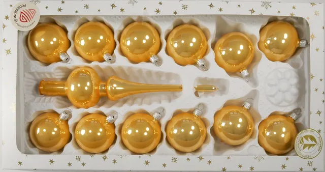 Vánoční ozdoby sada se špicí zlatokrémová porcelánová