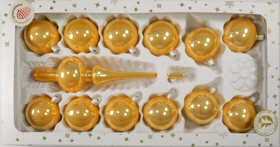 Vánoční ozdoby sada se špicí zlatokrémová porcelánová