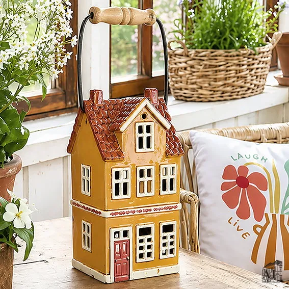 Det Gamle Apotek House svícen domeček žlutý 22 cm