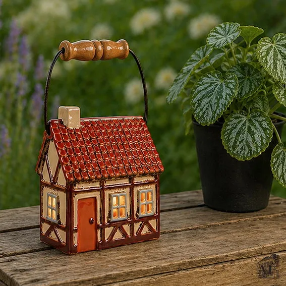 Det Gamle Apotek domeček svícen keramika hnědý 12 cm