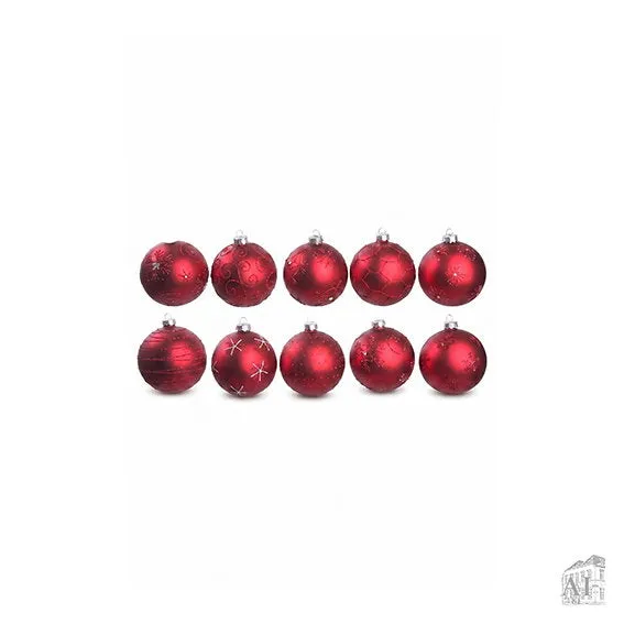 Det Gamle Apotek Red Christmas Baubles w. Glitter baňka 8 cm červená