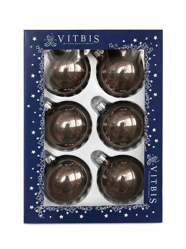 Vitbis Grafit vánoční baňky 7 cm 6 ks lesklé