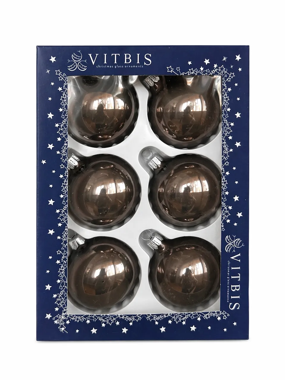 Vitbis Grafit vánoční baňky 7 cm 6 ks lesklé