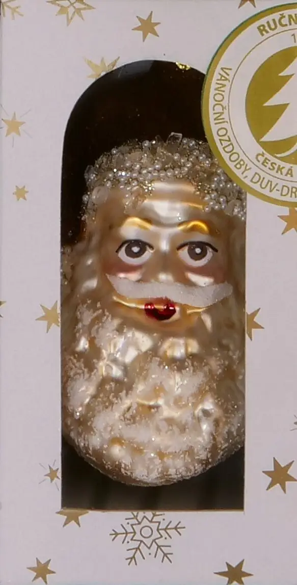 Vánoční ozdoby hlava Mikuláše skleněná baňka latte