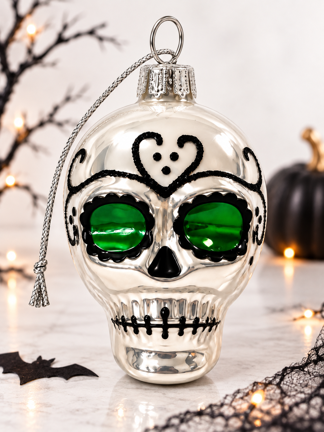 Vitbis Lebka halloweenská skleněná baňka 7 cm 1 ks