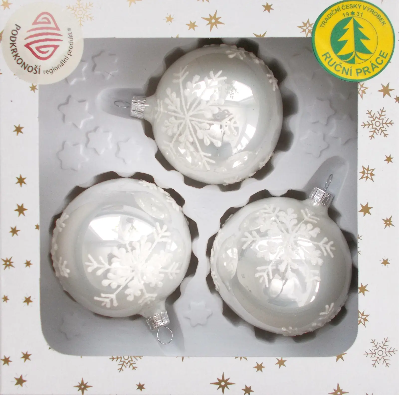 Vánoční ozdoby bílá porcelánová dekorovaná koule